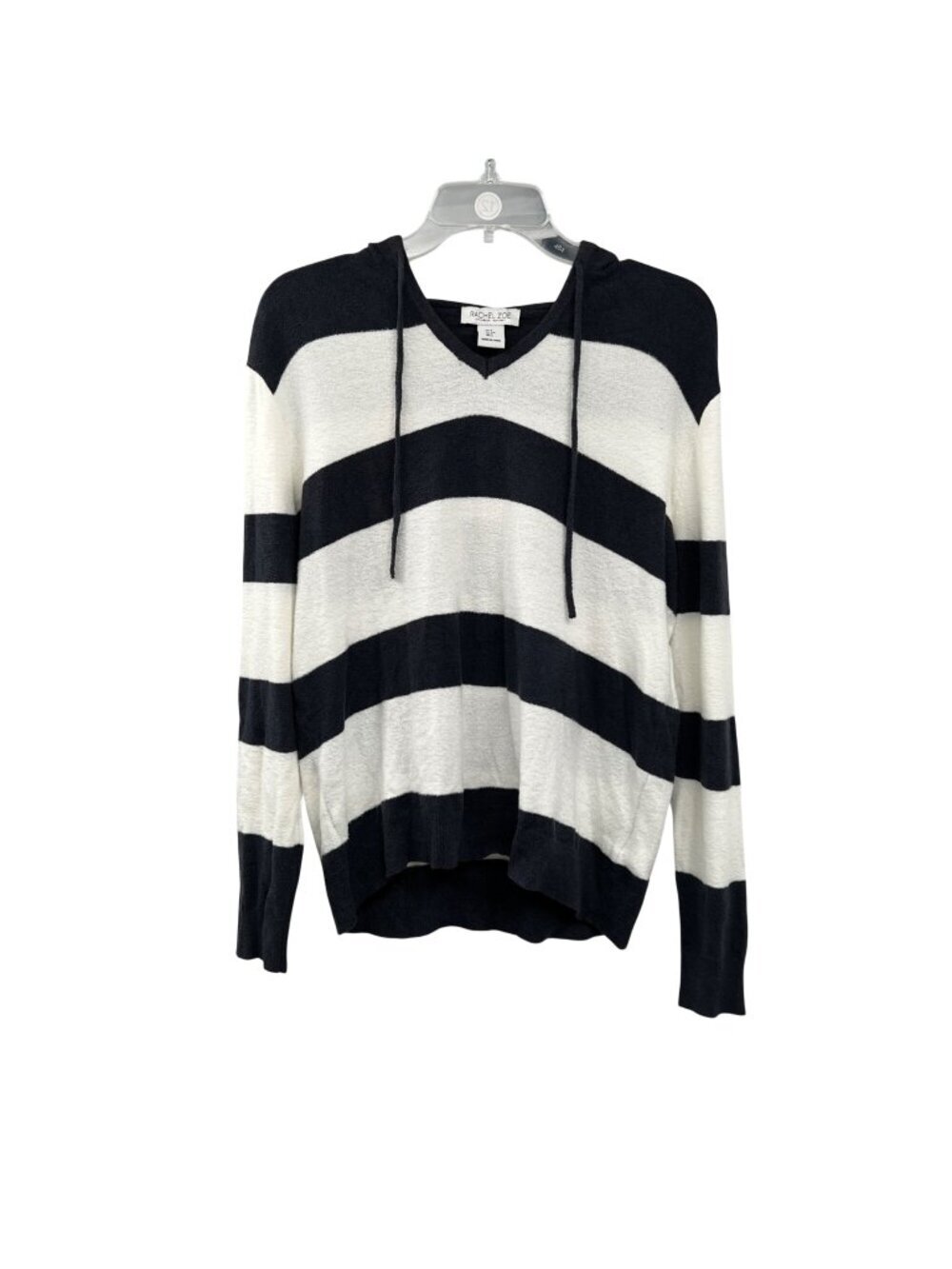 Rachel Zoe Striped Terry Cloth Hoodie Pullover Blue Gray/White Size Small
